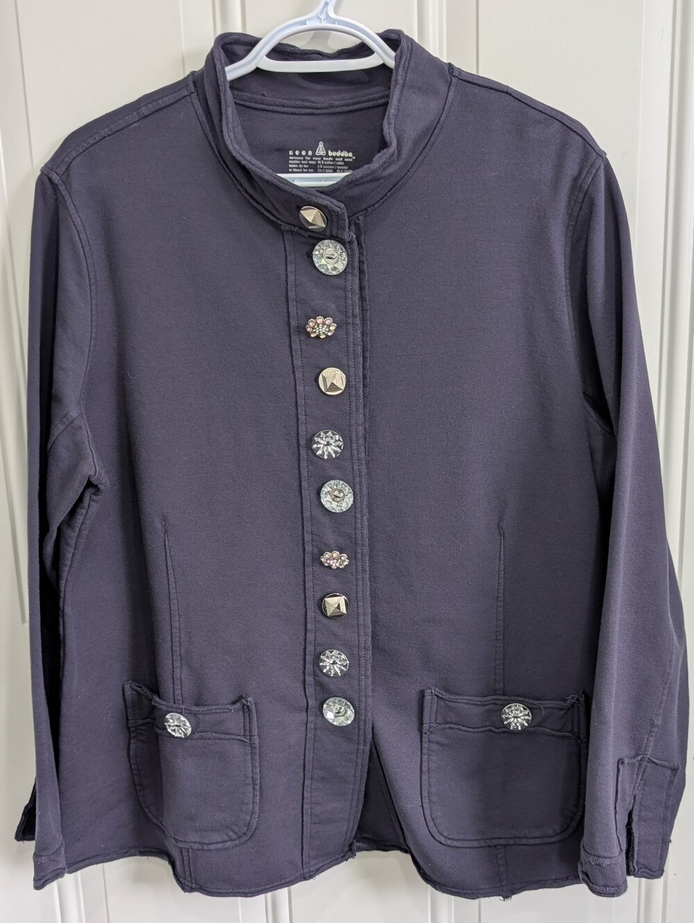 3/$50 Neon Buddha knit Jacket, with 12 beautiful  buttons in a 1x  Ptp 23"